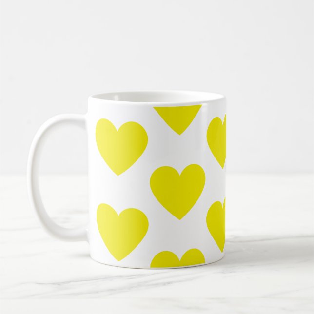 Golden yellow hearts fun white coffee mug (Left)