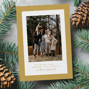Golden yellow herringbone frame Christmas photo Holiday Card