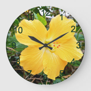 Golden Yellow Hibiscus Flower, Wall Clock