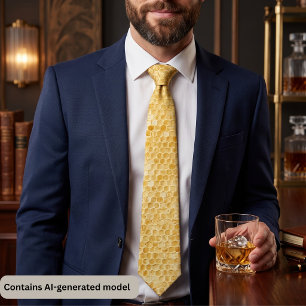 Golden Yellow Honeycomb Pattern Neck Tie