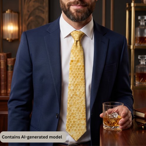 Golden Yellow Honeycomb Pattern Neck Tie