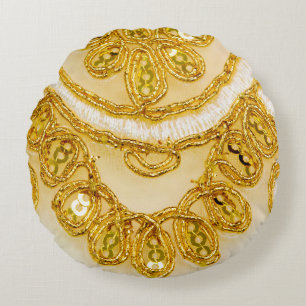 Golden yellow lace stripe. Background texture, sun Round Pillow