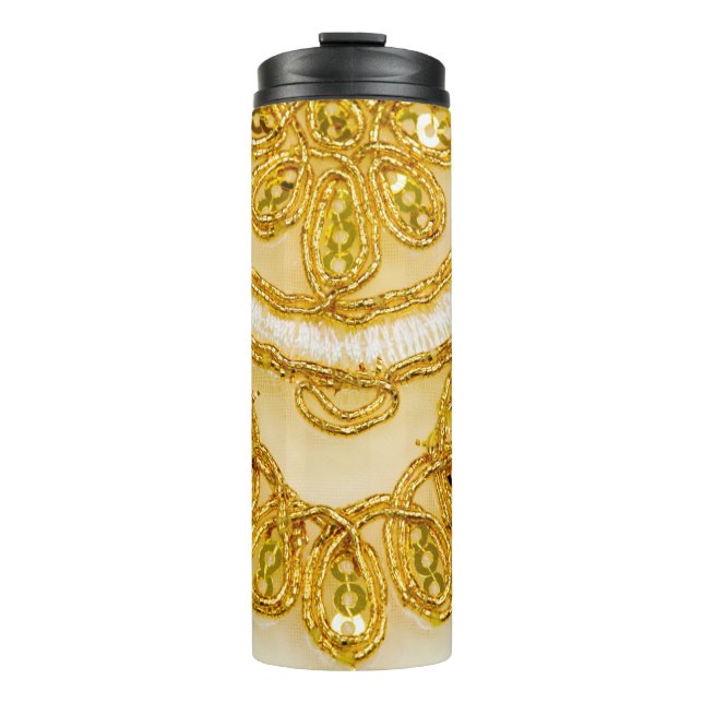 Golden yellow lace stripe. Background texture, sun Thermal Tumbler (Front)