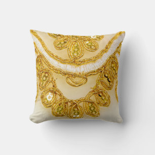 Golden yellow lace stripe. Background texture, sun Throw Pillow
