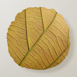 Golden yellow leaf pattern in the morning. round pillow