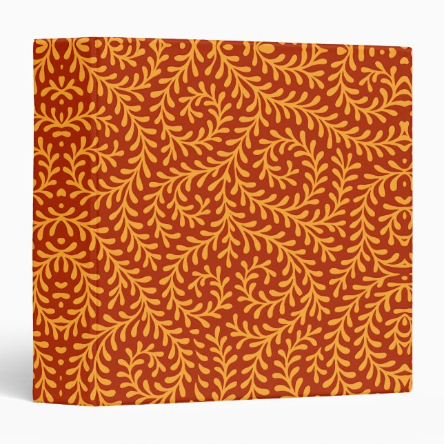 Golden Yellow Leafy Vine Pattern  3 Ring Binder (Front/Spine)