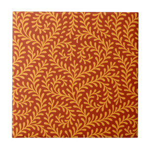 Golden Yellow Leafy Vine Pattern Ceramic Tile
