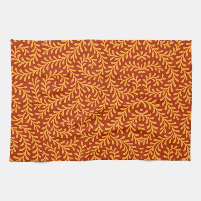 Golden Yellow Leafy Vine Pattern  Kitchen Towel (Horizontal)