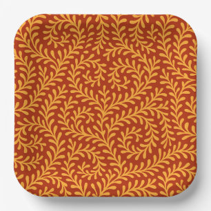 Golden Yellow Leafy Vine Pattern Paper Plates