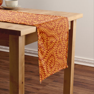 Golden Yellow Leafy Vine Pattern Short Table Runner
