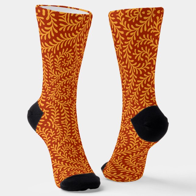 Golden Yellow Leafy Vine Pattern  Socks (Angled)