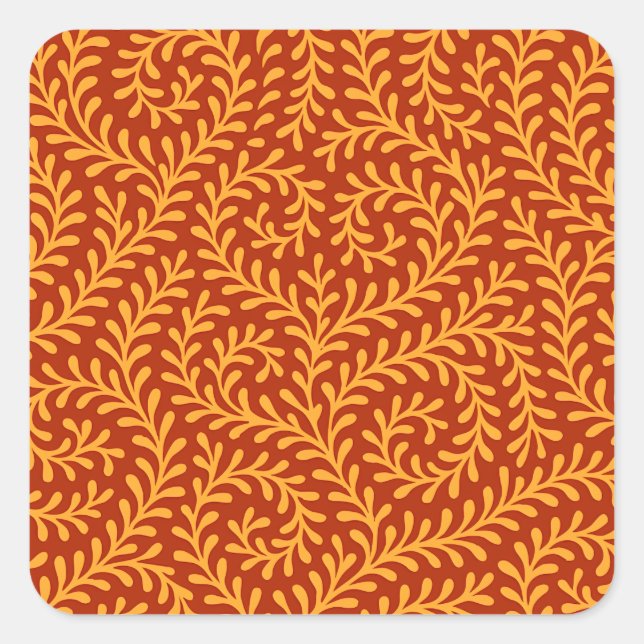 Golden Yellow Leafy Vine Pattern  Square Sticker (Front)