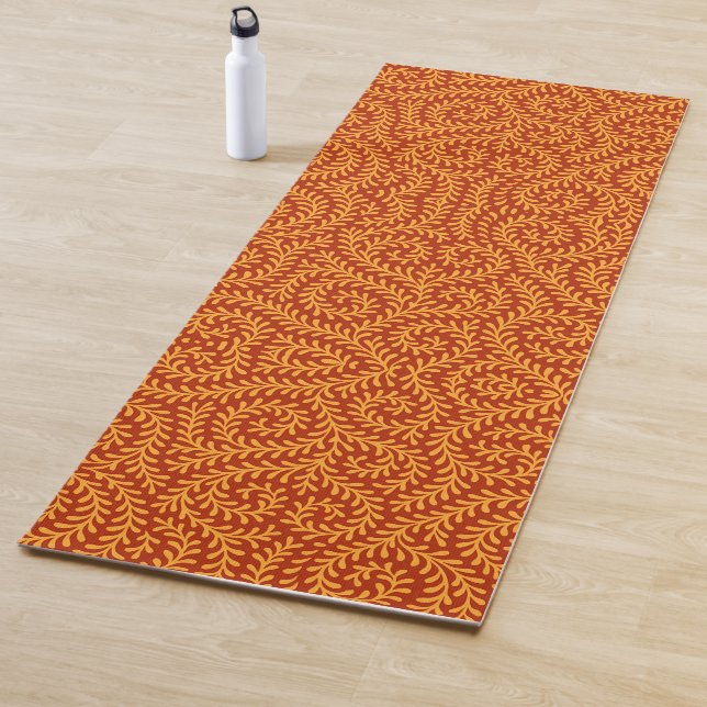 Golden Yellow Leafy Vine Pattern  Yoga Mat (In Situ)
