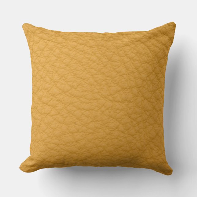 Golden Yellow Leather Look Print Pillow (Front)