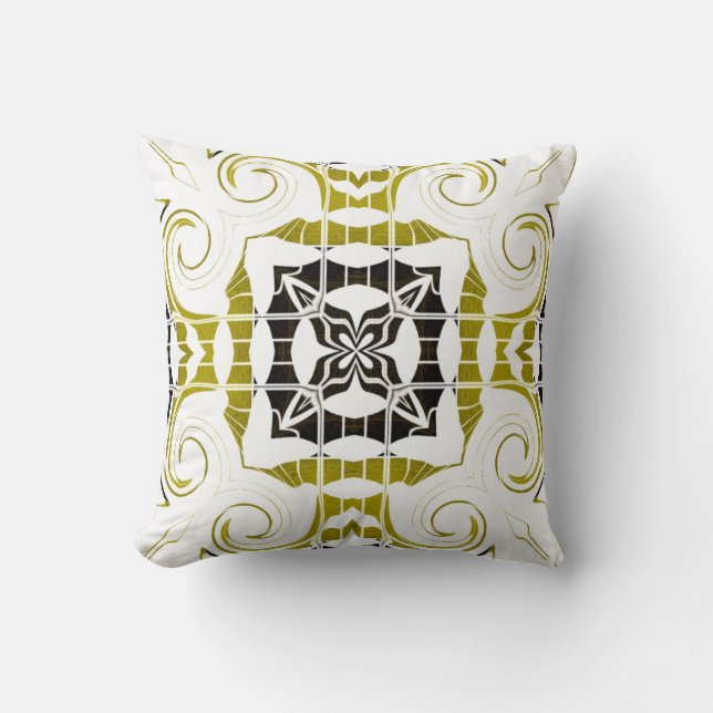 Golden Yellow Madallion Throw Pillow/Faux Yellow Throw Pillow (Front)