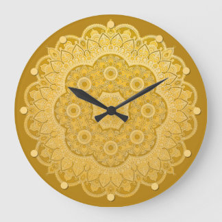 Golden Yellow Mandala  Large Clock