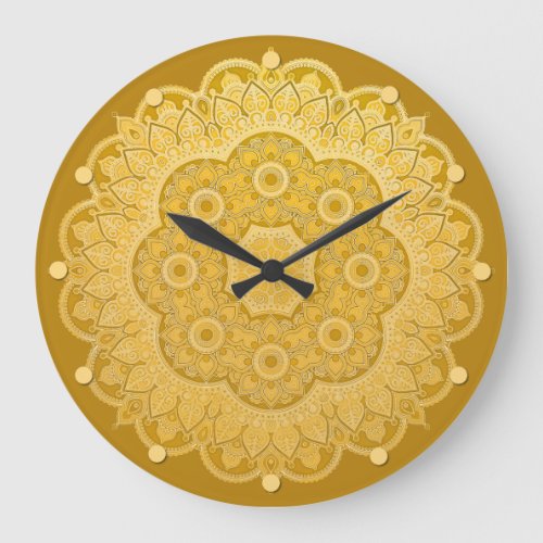 Golden Yellow Mandala  Large Clock