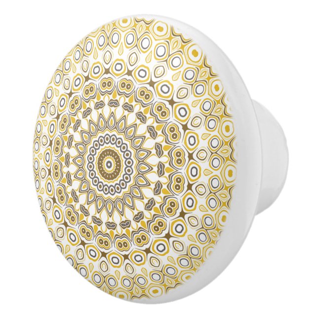 Golden Yellow Mandala Pattern Ceramic Knob (Right)