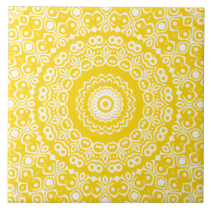 Golden Yellow Mandala Pattern Ceramic Tile