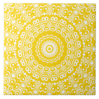 Golden Yellow Mandala Pattern Ceramic Tile