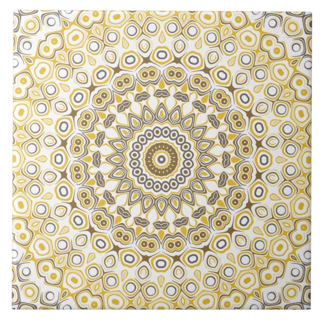 Golden Yellow Mandala Pattern Ceramic Tile (Front)