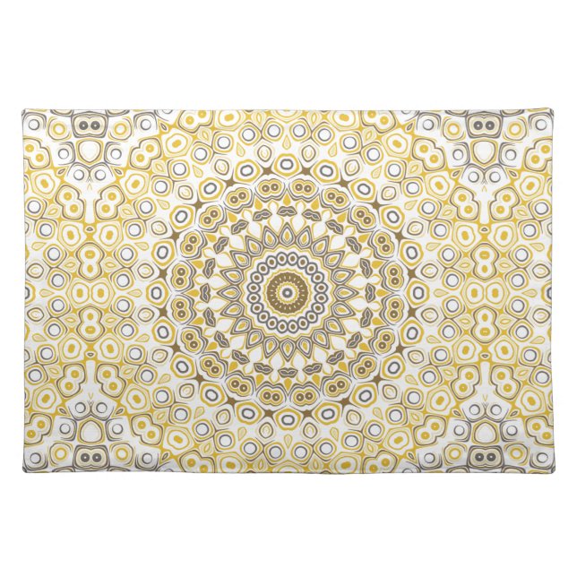 Golden Yellow Mandala Pattern Cloth Placemat (Front)