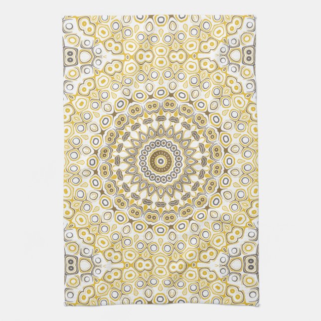 Golden Yellow Mandala Pattern Kitchen Towel (Vertical)