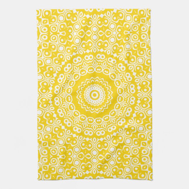Golden Yellow Mandala Pattern Kitchen Towel (Vertical)