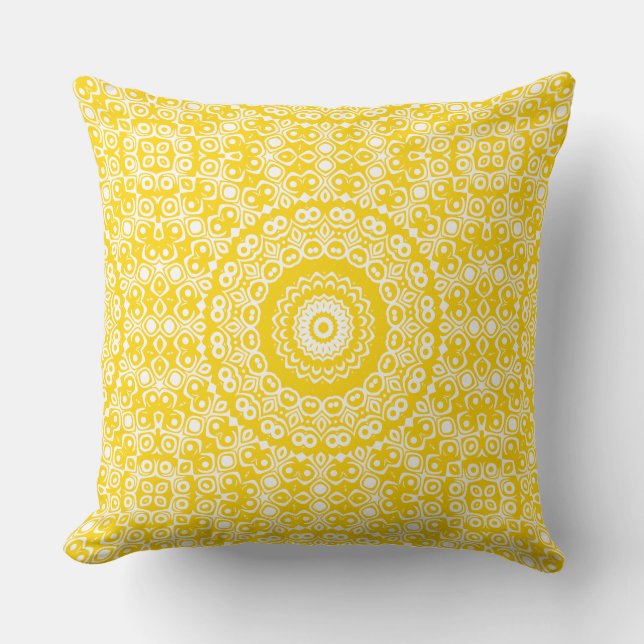 Golden Yellow Mandala Pattern Throw Pillow (Front)