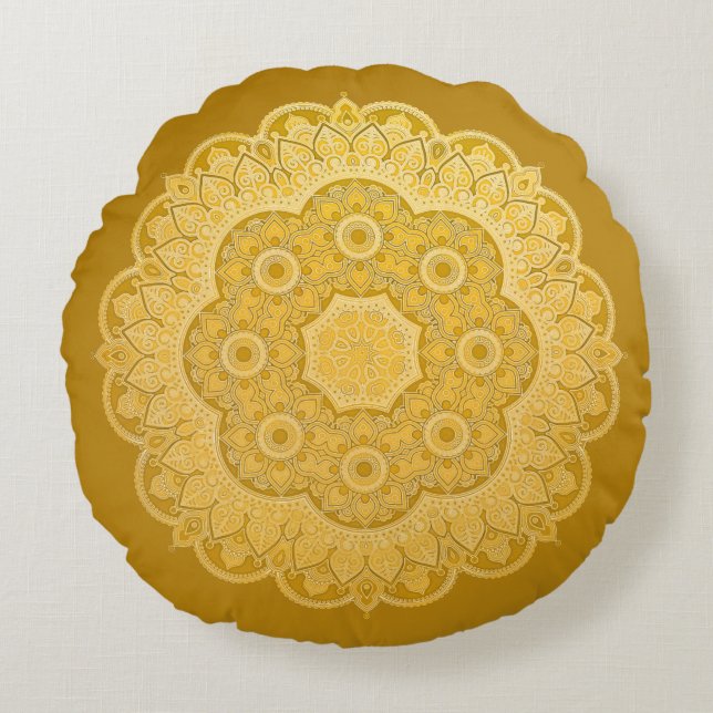 Golden Yellow Mandala  Round Pillow (Front)