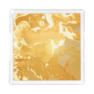 Golden Yellow Marble Ink Pattern Acrylic Tray