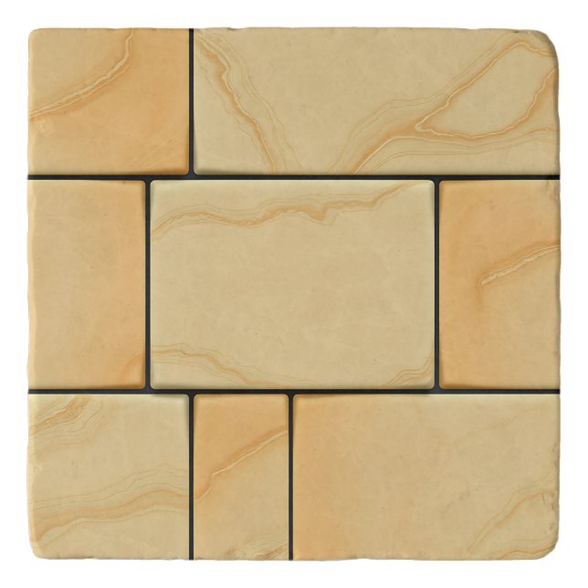 Golden Yellow Marble Tile Pattern Luxury Stone  Trivet (Front)