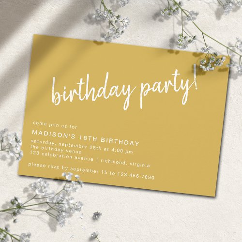 Golden Yellow Modern Casual Any Age Birthday Party Invitation