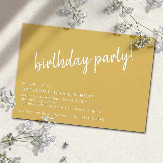 Golden Yellow Modern Casual Any Age Birthday Party Invitation (Creator Uploaded)