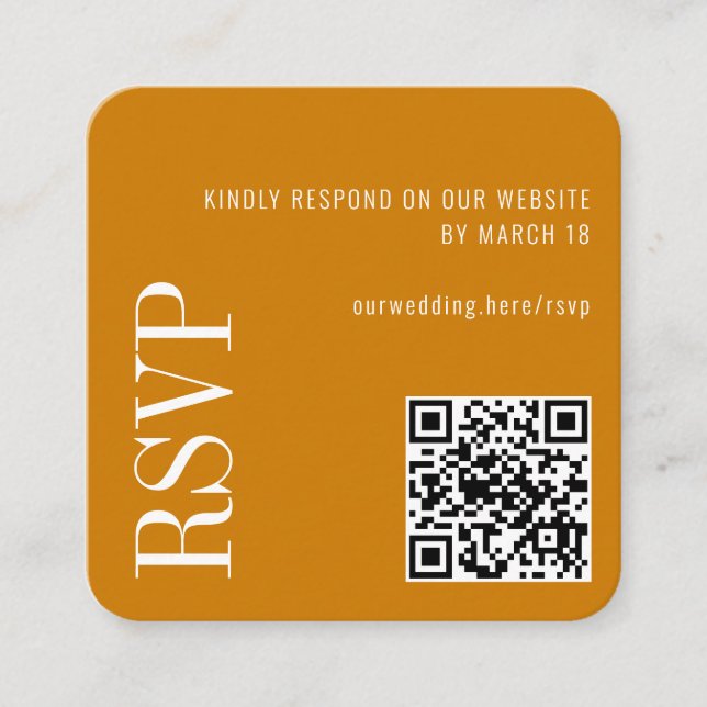 Golden Yellow Modern Custom QR Code Wedding RSVP Enclosure Card (Front)