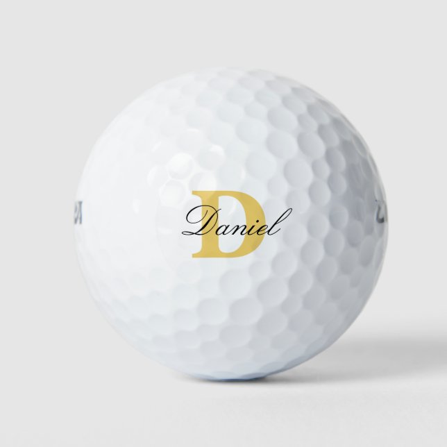 Golden Yellow Monogram Initial Custom Name Gift Golf Balls (Front)