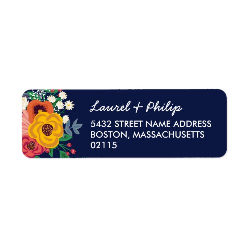 Golden Yellow Navy Blue Bohemian Bouquet Label