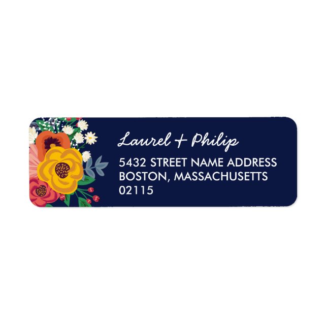 Golden Yellow Navy Blue Bohemian Bouquet Label (Front)