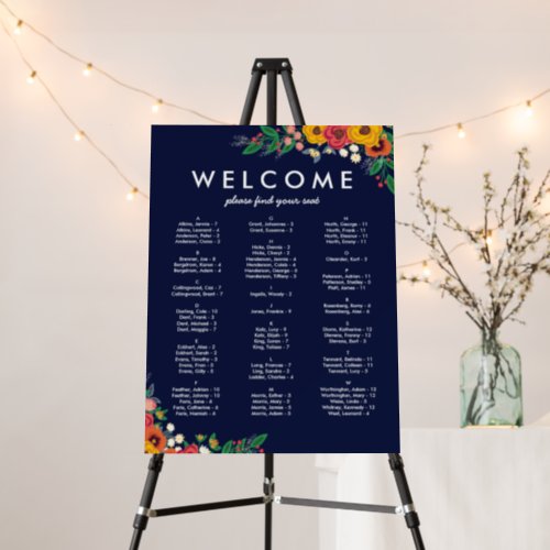 Golden Yellow Navy Boho Wedding Seating Chart Foam Board