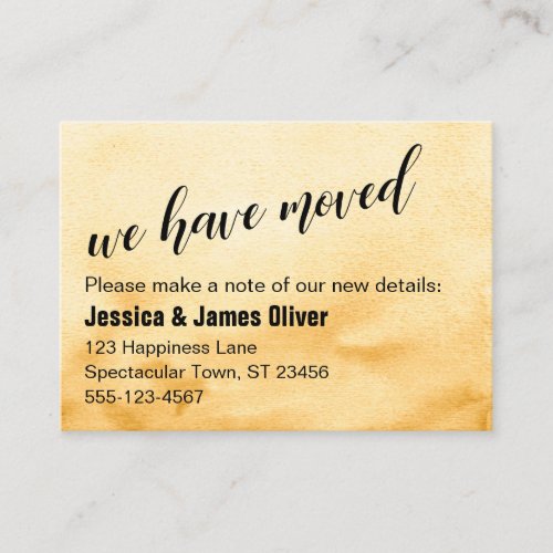 Golden Yellow Ombre Watercolor We Have Moved Card