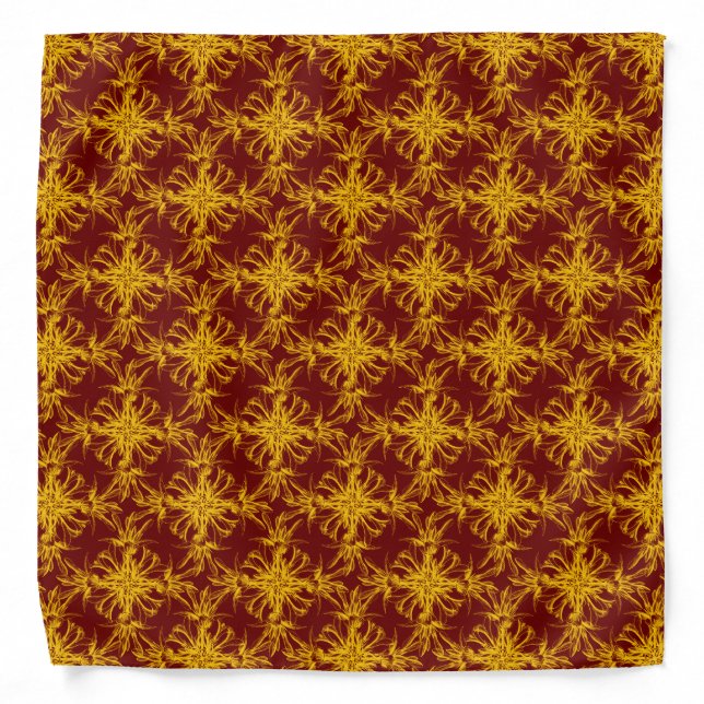 Golden Yellow on Rustic Red Damask Pattern Bandana (Front)