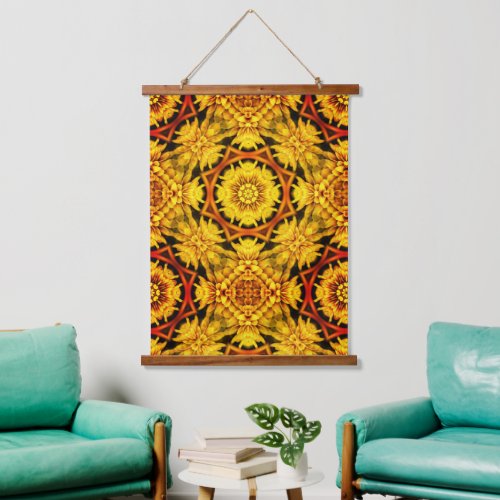 Golden Yellow Orange Abstract Flowers Art Hanging Tapestry