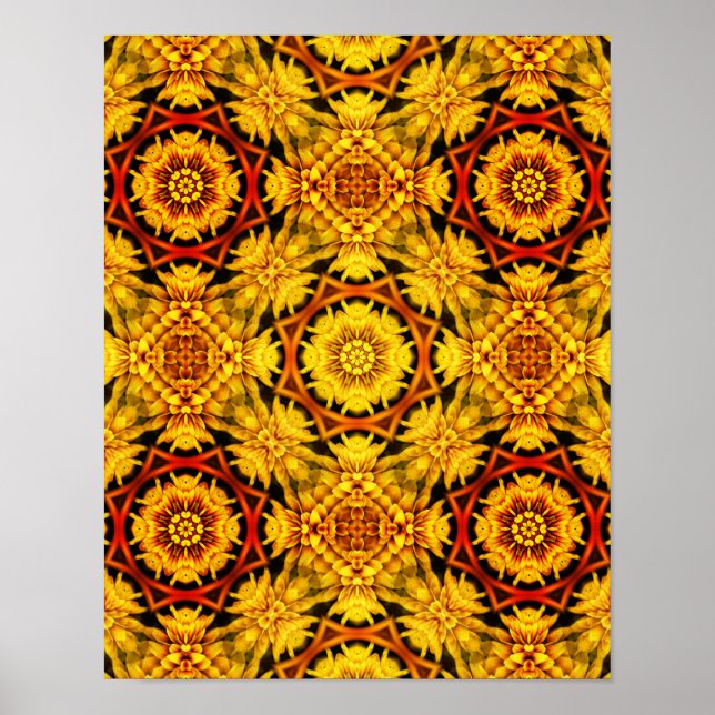 Golden Yellow Orange Abstract Flowers Art Poster (Front)