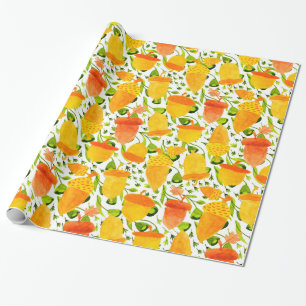 Golden Yellow & Orange Acorn Pattern Wrapping Paper