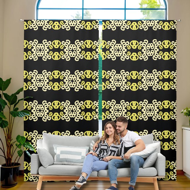 Golden Yellow Ornamental Seamless Stripes Curtain (Creator Uploaded)