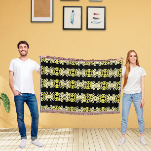 Golden Yellow Ornamental Stripe Seamless Pattern Throw Blanket