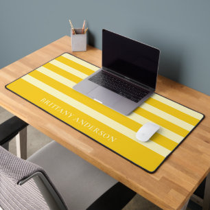 Golden Yellow & Pastel Yellow Stripes Pattern Name Desk Mat