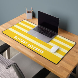 Golden Yellow & Pastel Yellow Stripes Pattern Name Desk Mat