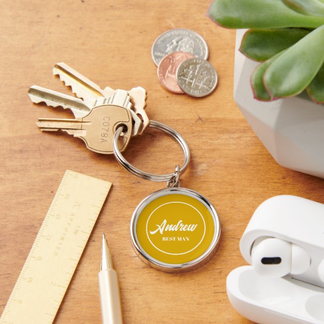 Golden Yellow Personalized Wedding Best Man Keychain (Desk)