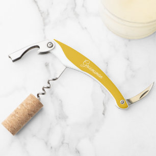 Golden Yellow Personalized Wedding Groomsman Waiter's Corkscrew